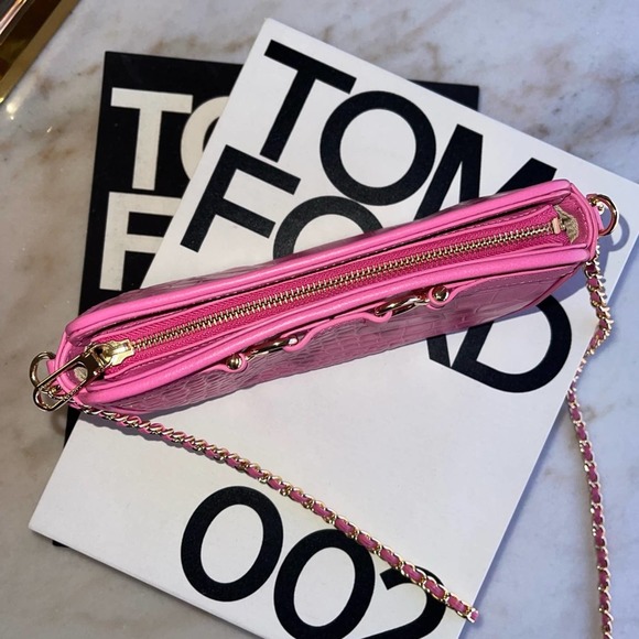 New Talbots Pink Leather Croc Embossed Crossbody Bag - Picture 8 of 13